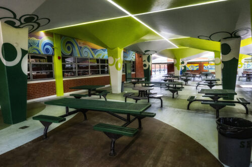 Outside the cafeteria...